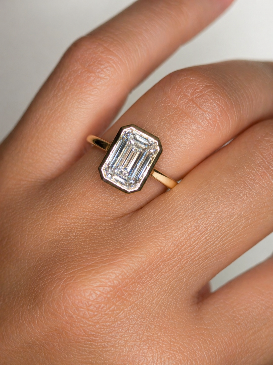 3.03 Carat Emerald Cut Bezel Set Solitaire Diamond Ring